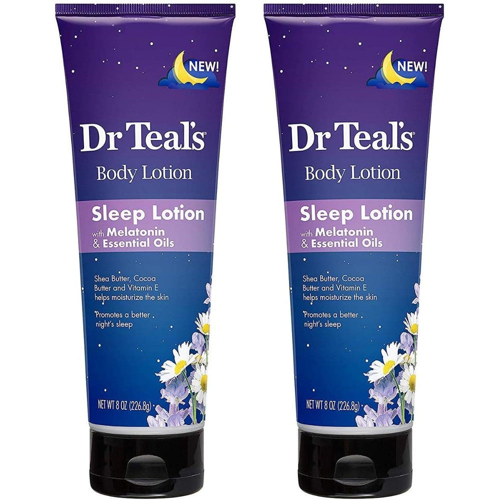 Dr Teal's Melatonin Sleep Lotion Gift Set front view showcasing two eight ounce tubes.