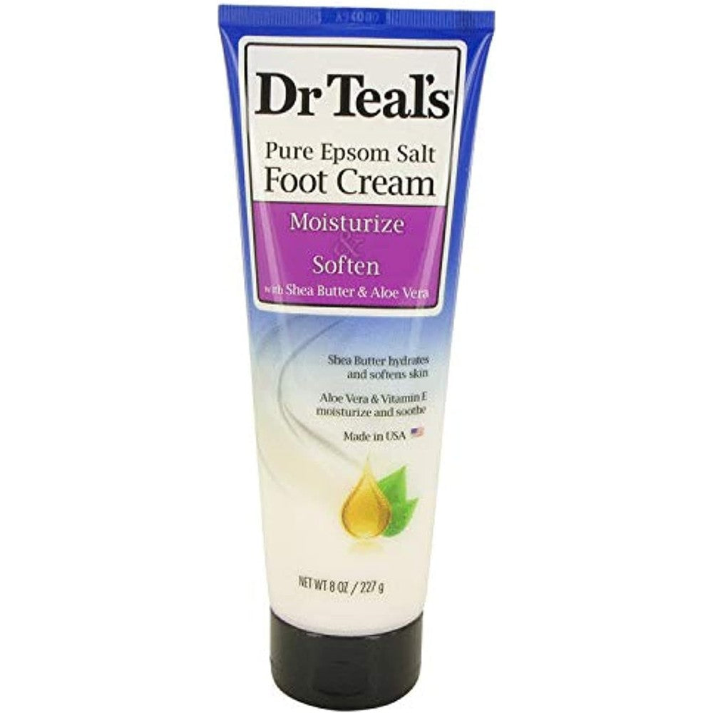 Dr Teal's Pure Epsom Salt Foot Cream front view showing packaging details.