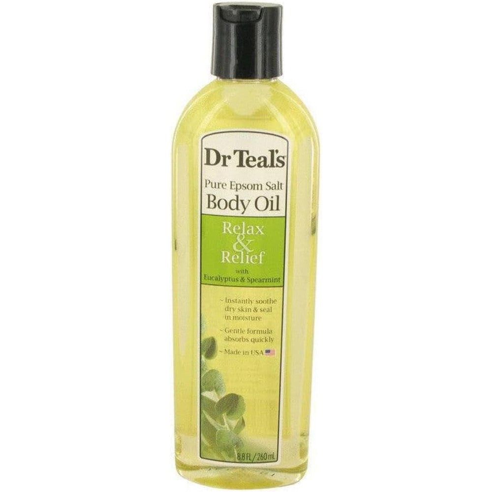 Dr Teal's Moisturizing Bath And Body Oil Eucalyptus Spearmint front view bottle
