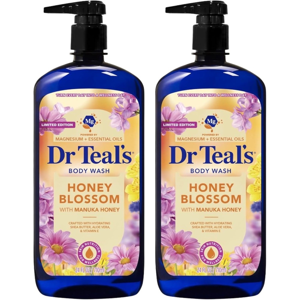 Dr Teal's Honey Blossom Body Wash two pack bottle front view showing manuka honey label