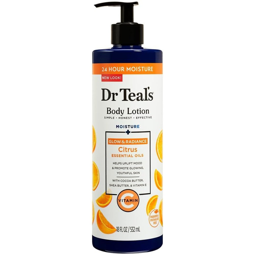 Dr Teal's Moisture Plus Radiant Body Lotion Citrus 18 Fluid Ounce front view bottle with pump