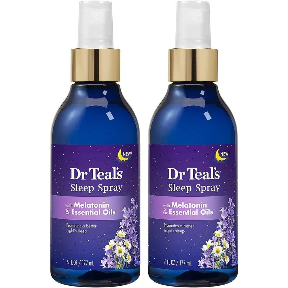 Dr. Teal's Melatonin and Essential Oils Sleep Spray front view of twin pack for nighttime muscle relaxation.