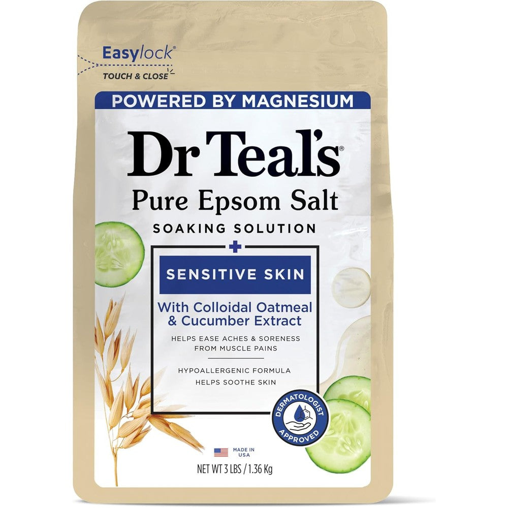 Dr Teal's Epsom Salt Sensitive Skin Soak front view package for muscle recovery