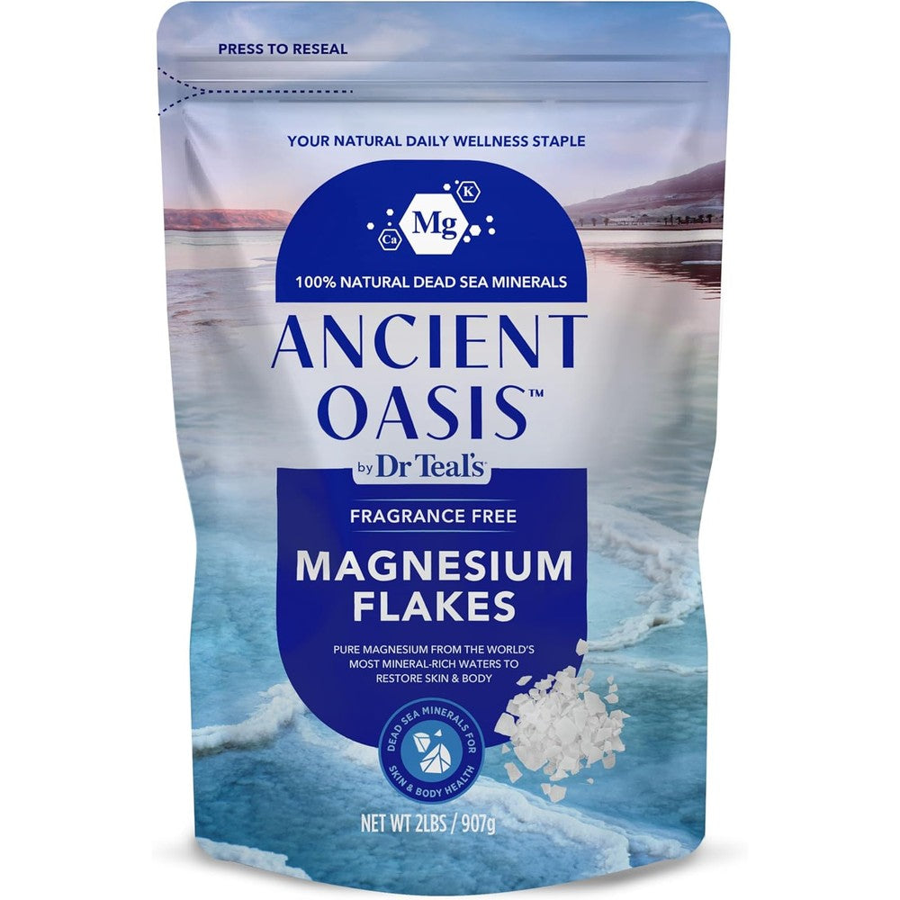 Dr Teal's Ancient Oasis Magnesium Flakes front view of packaging for muscle recovery
