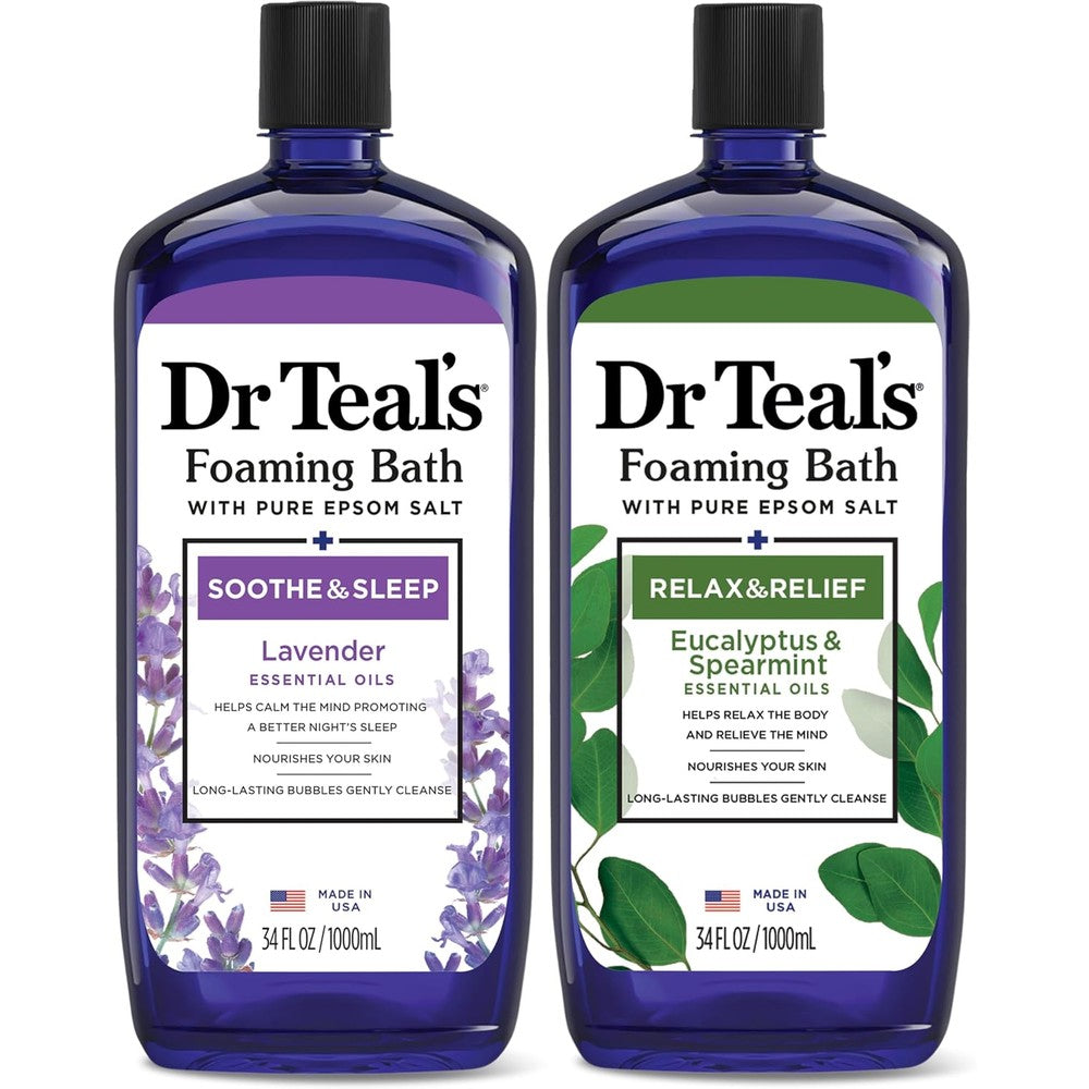 Dr Teals Foaming Bath Pure Epsom Salt Lavender Eucalyptus front view twin pack