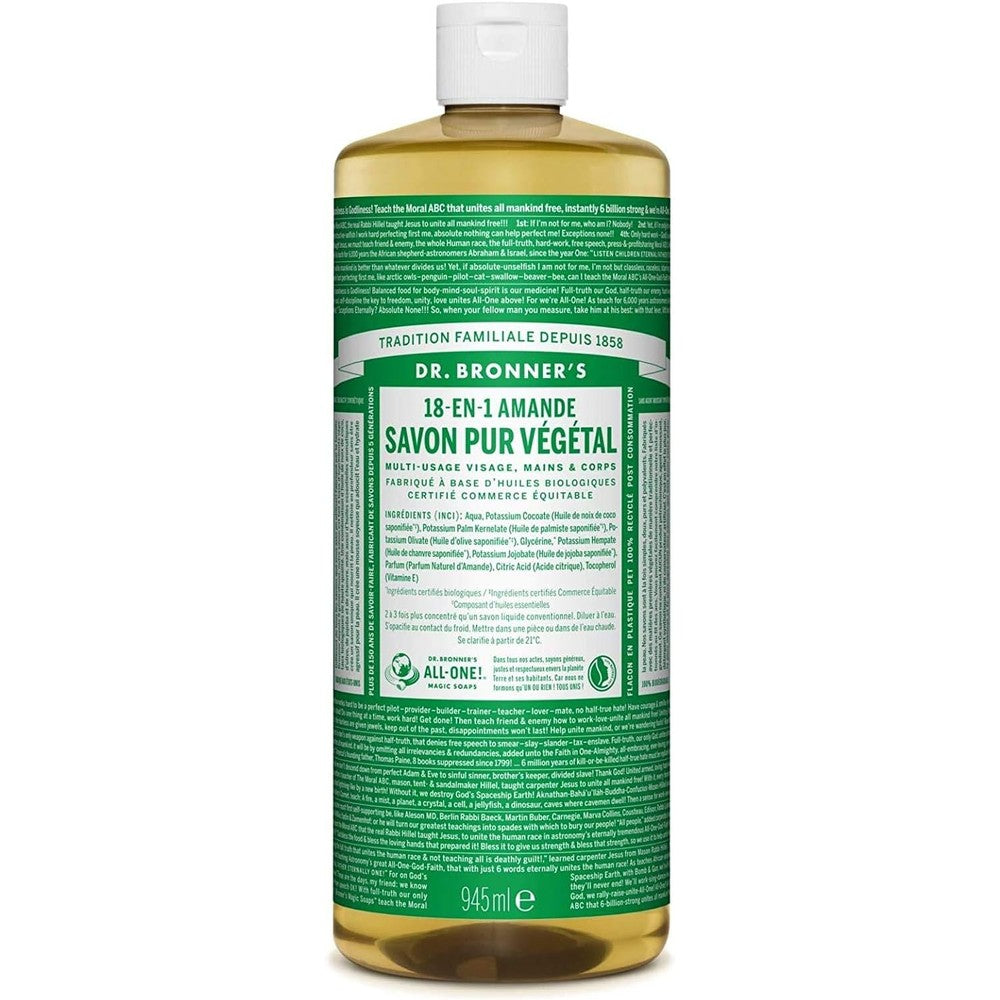 Dr. Bronner's Almond Pure-Castile Liquid Soap 946ml front view authentic USA import