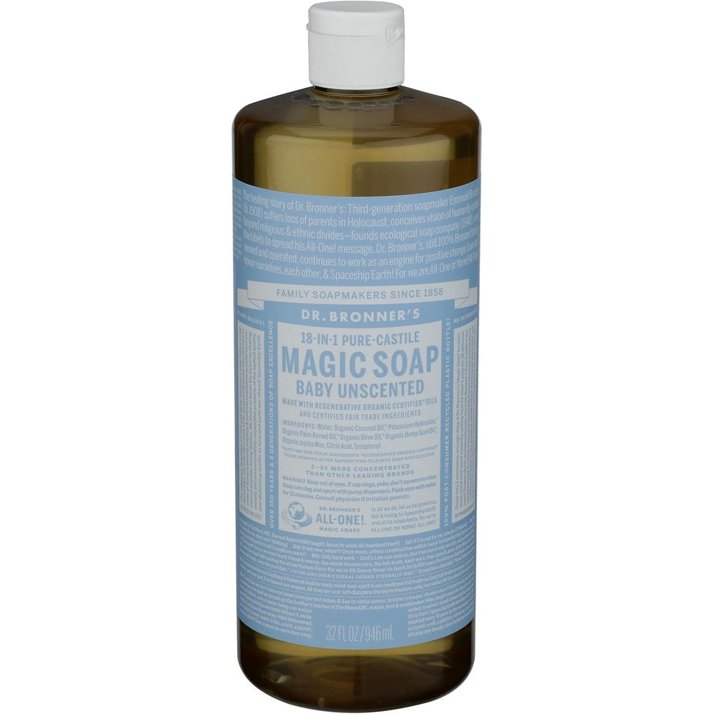 Dr. Bronner's Pure-Castile Liquid Soap Baby Unscented 32 Ounce front view