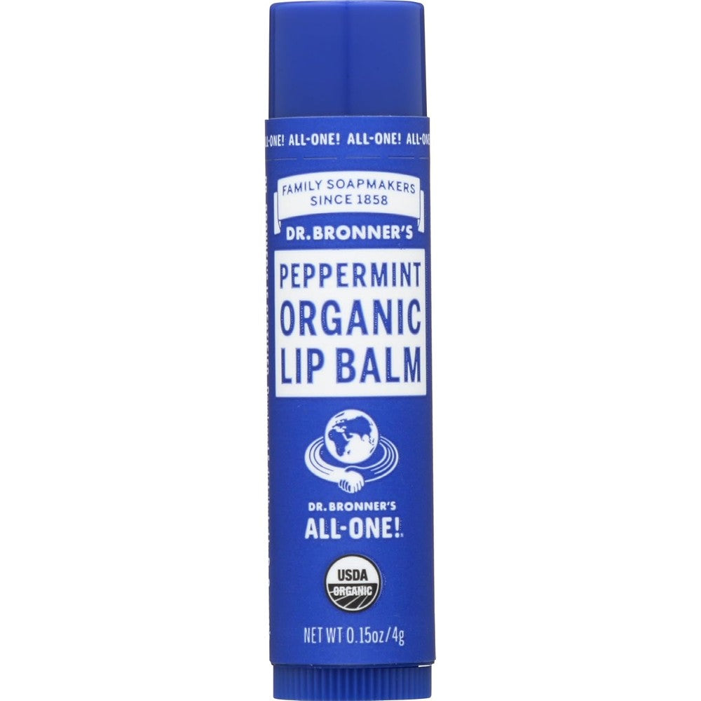 Dr. Bronner's Organic Peppermint Lip Balm Deeply Moisturizing Natural Lip Care 0.15 Ounce