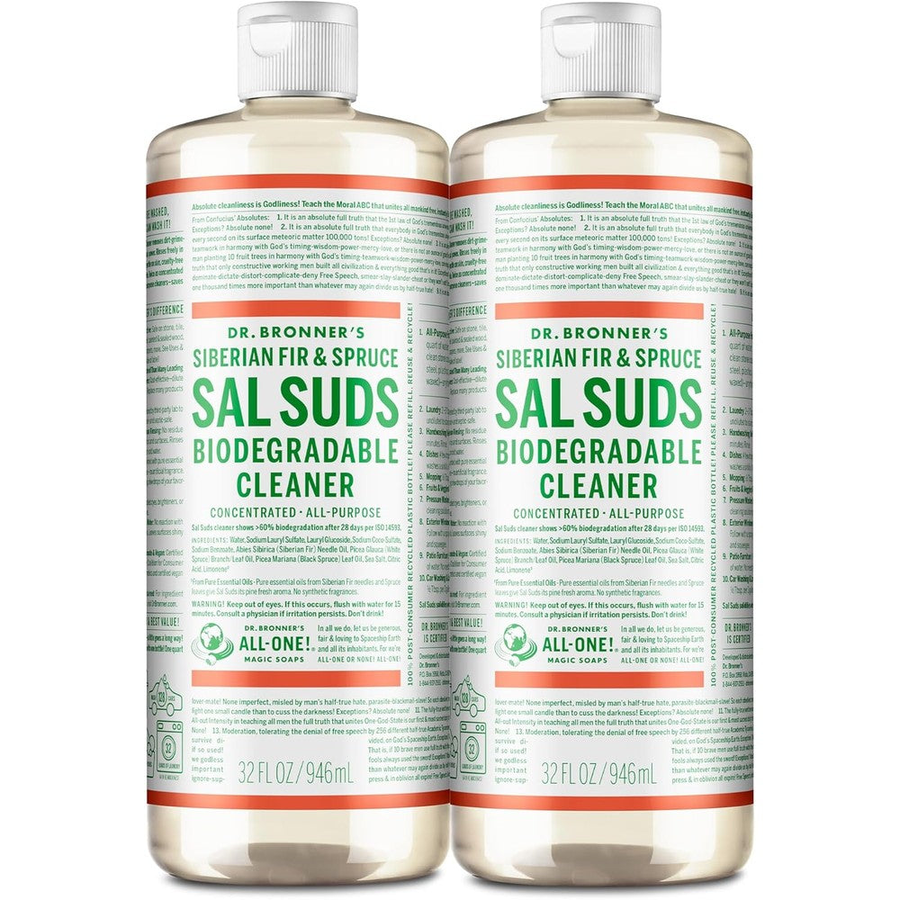 Dr. Bronner's Sal Suds Liquid Cleaner Concentrated All Purpose Biodegradable Household Cleaner Pine Scent 32 Ounce Pack Of 2
