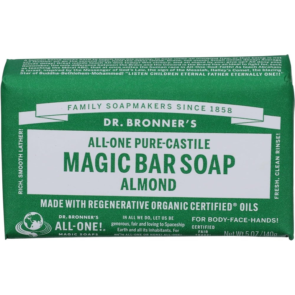 Dr. Bronner's Almond Pure-Castile Magic Bar Soap front view packaging