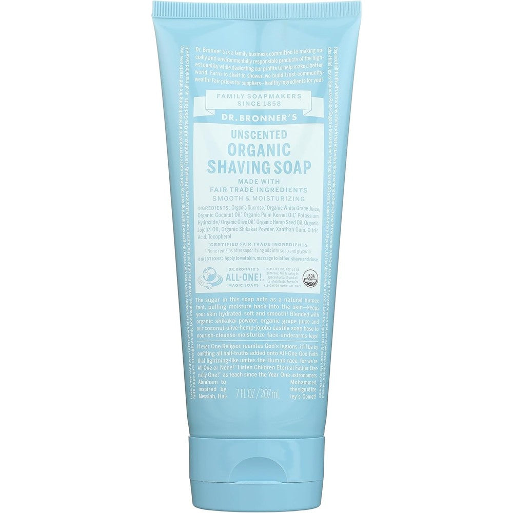 Dr. Bronner's Unscented Organic Shaving Soap Gel 7 Fluid Ounce front view bottle