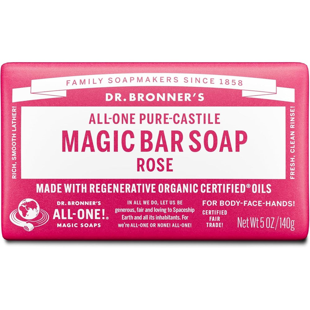 Dr. Bronner's Pure-Castile Bar Soap Rose 5 Ounce front view package showcase