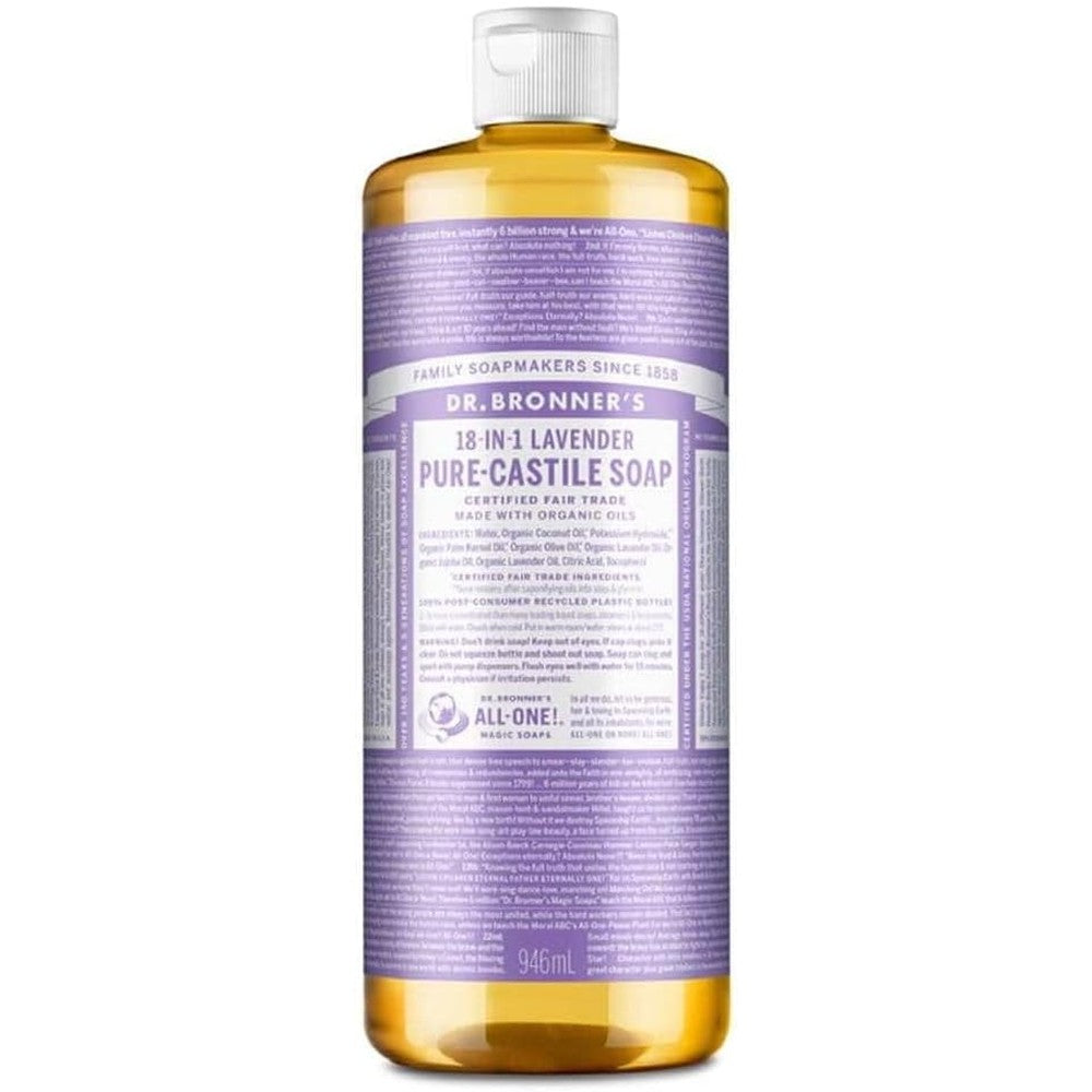 Dr. Bronner's 18-in-1 Pure-Castile Liquid Soap Lavender two pack front view authentic imported skincare