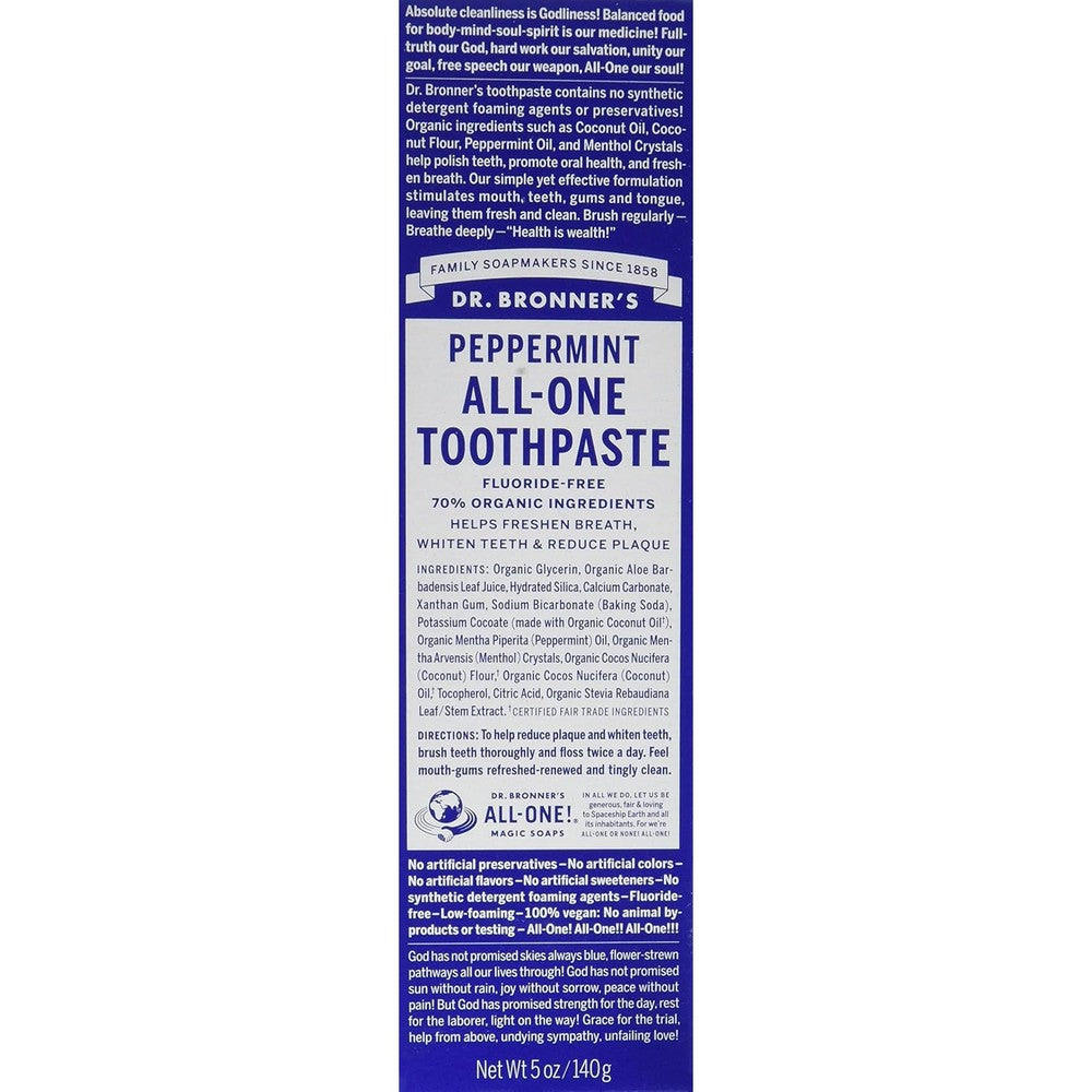 Dr. Bronner's All-One Toothpaste Peppermint pack of two front view for natural oral care