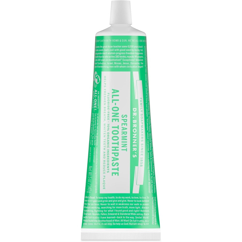 Dr. Bronner's All-One Toothpaste Spearmint five ounce front view natural oral care