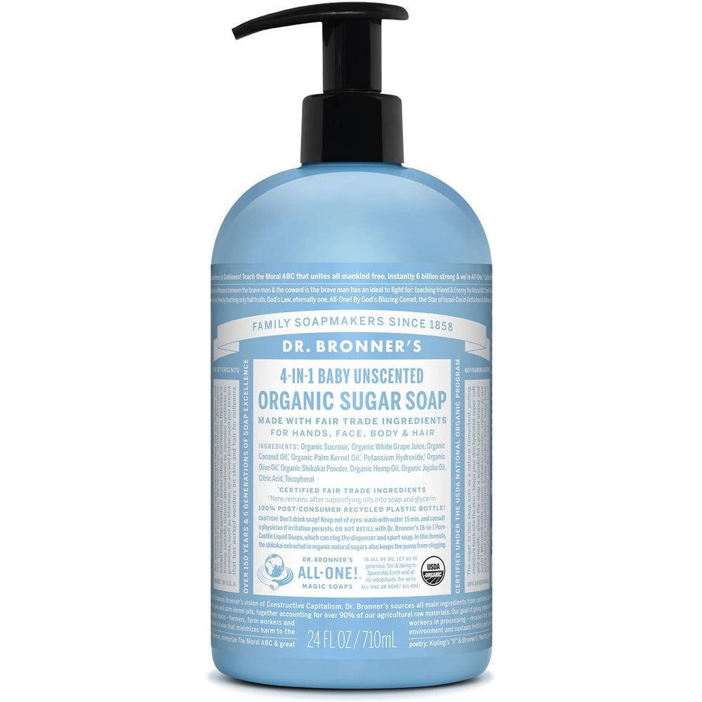 Dr. Bronner's Organic Sugar Soap Baby Unscented 24 Ounce front view