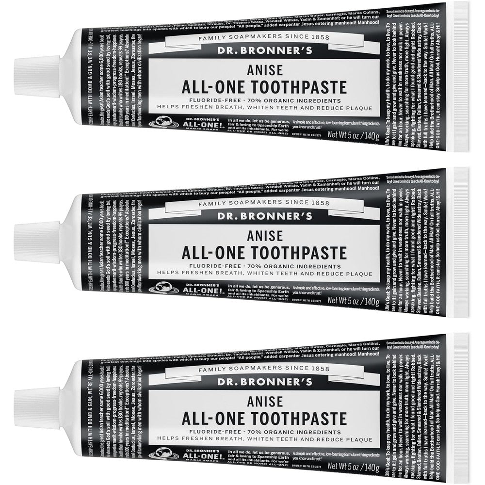Dr Bronners All One Anise Toothpaste three pack front view