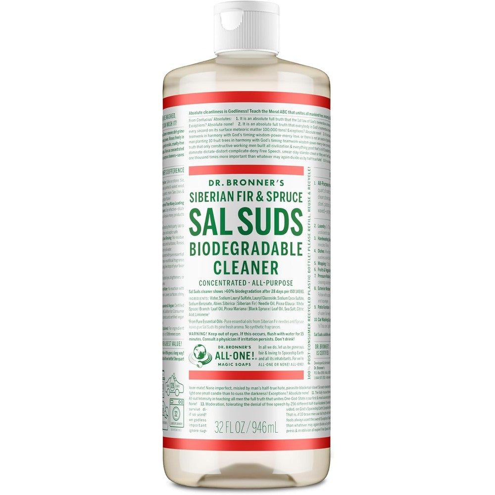 Dr. Bronner's Sal Suds Biodegradable Cleaner 32 Ounce front view bottle for all purpose cleaning