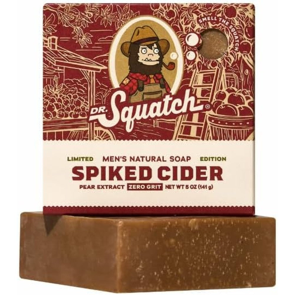 Dr. Squatch Spiked Cider natural bar soap for men front view packaging.