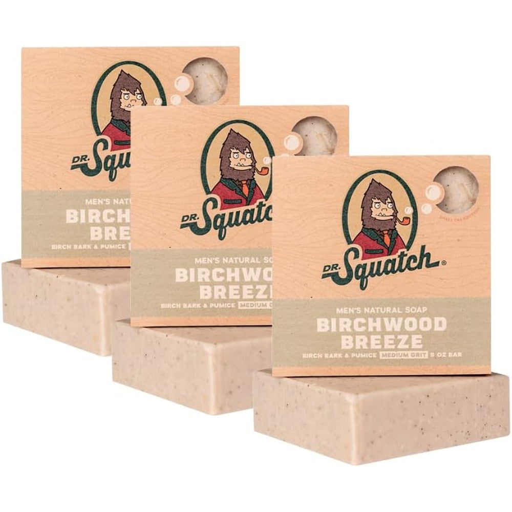 Dr. Squatch Birchwood Breeze natural exfoliating bar soap 3 pack front view