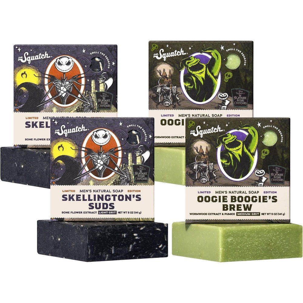 Dr. Squatch Nightmare Before Christmas Collection 4 pack gift set front view showing official holiday themed packaging