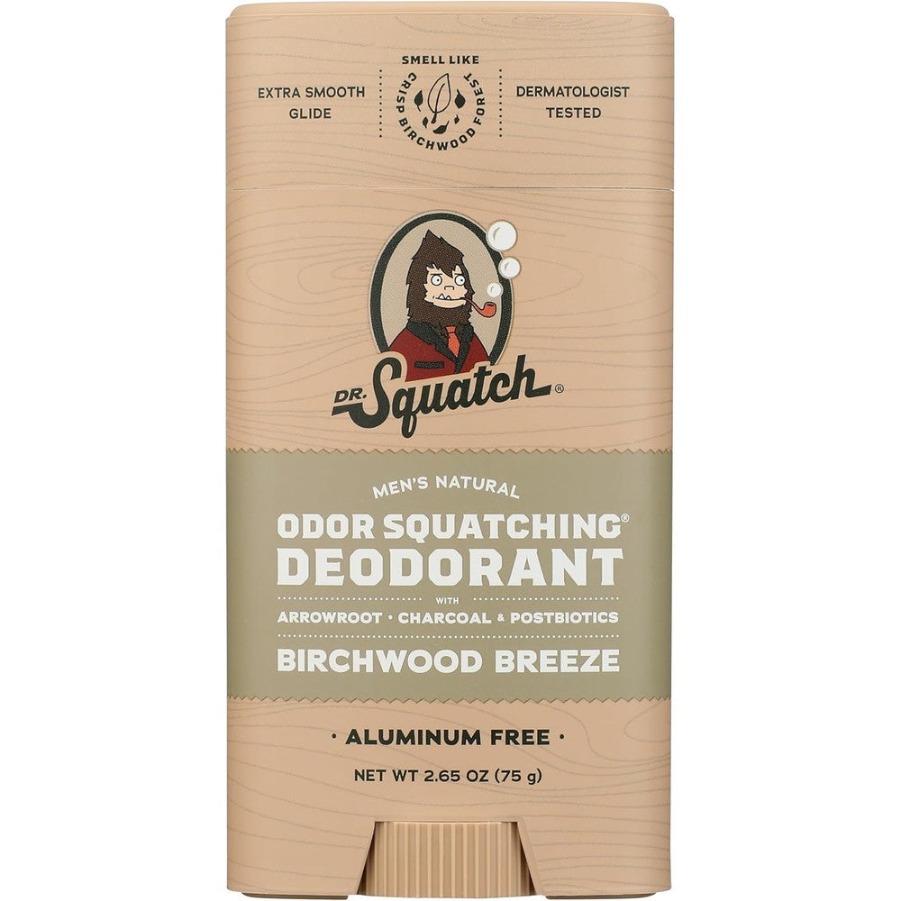 Dr. Squatch Birchwood Breeze Glide on Deodorant front view natural stick for men