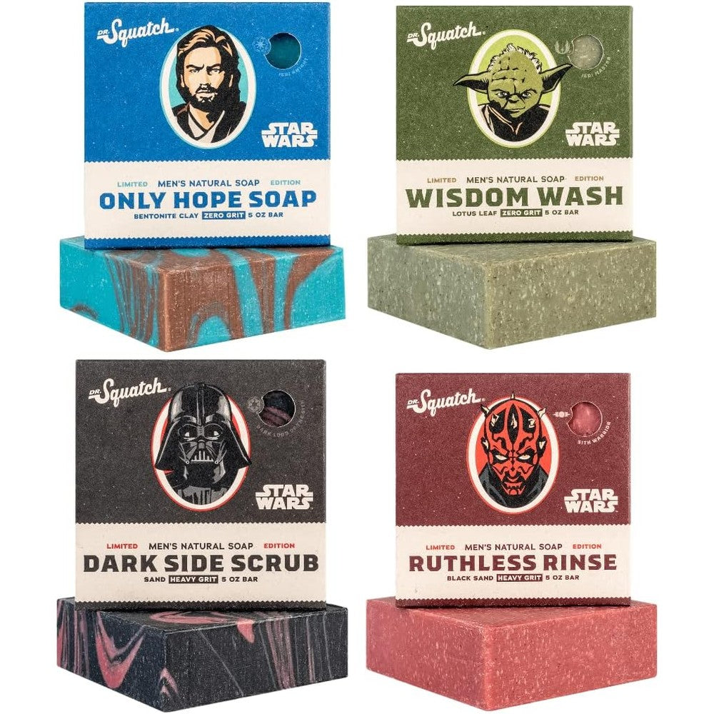 Dr. Squatch Star Wars Soap Collection front view of the 4 pack limited edition box set for men.