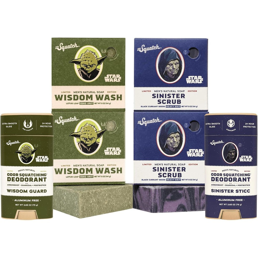 Dr. Squatch Star Wars Bundle gift set box packaging front view featuring natural bar soaps and deodorants