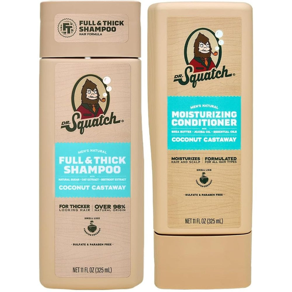 Dr. Squatch Full and Thick Men's Shampoo and Conditioner Set front view showing the 2 pack bundle.
