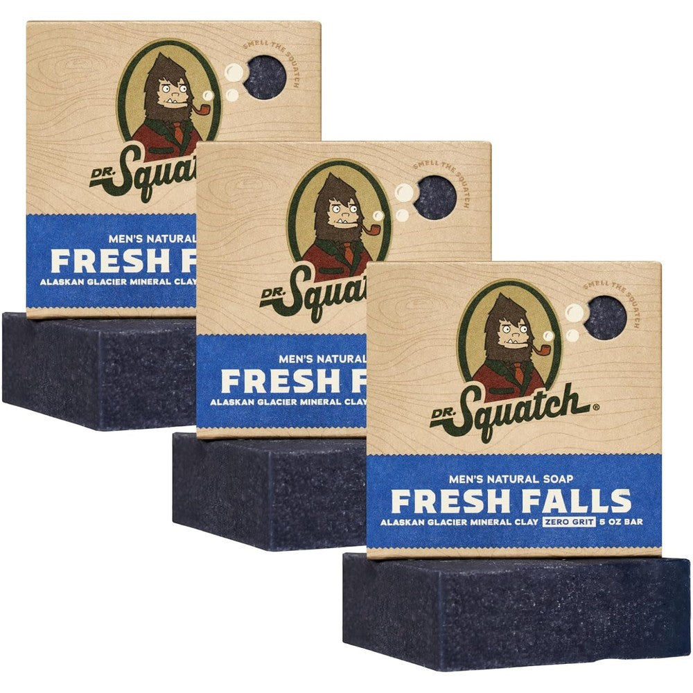 Dr. Squatch natural men's bar soap fresh falls three pack front view