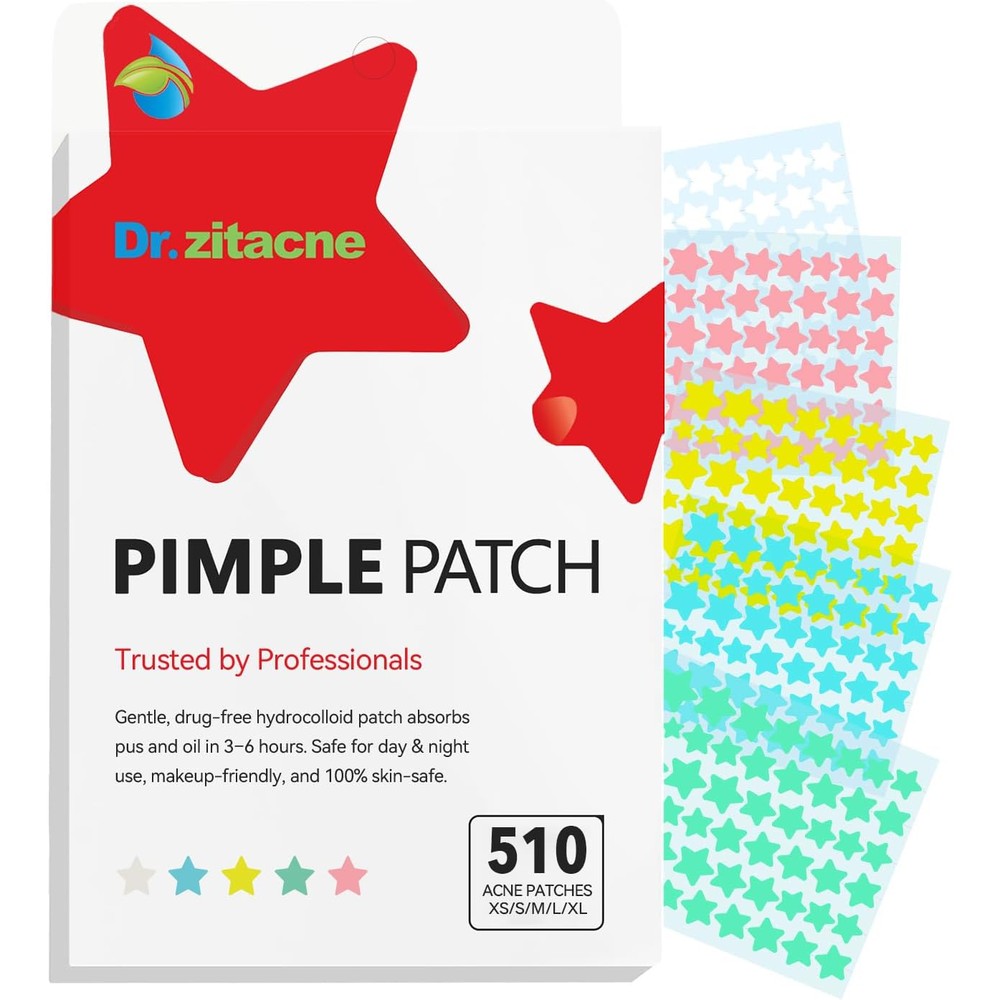 Dr. Zitacne Hydrocolloid Pimple Patches front packaging view showing star shaped stickers.