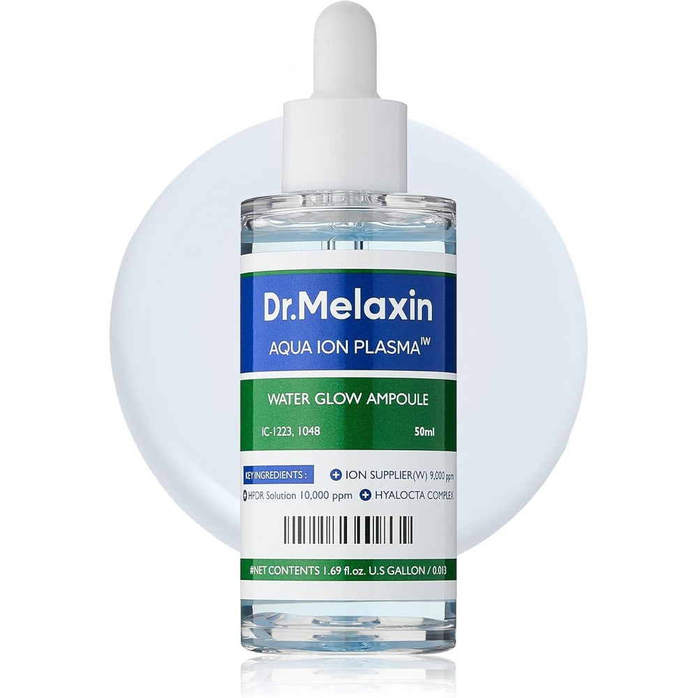 Dr.Melaxin Aqua Ion Plasma Water Glow Ampoule front view premium Korean hydrating serum bottle