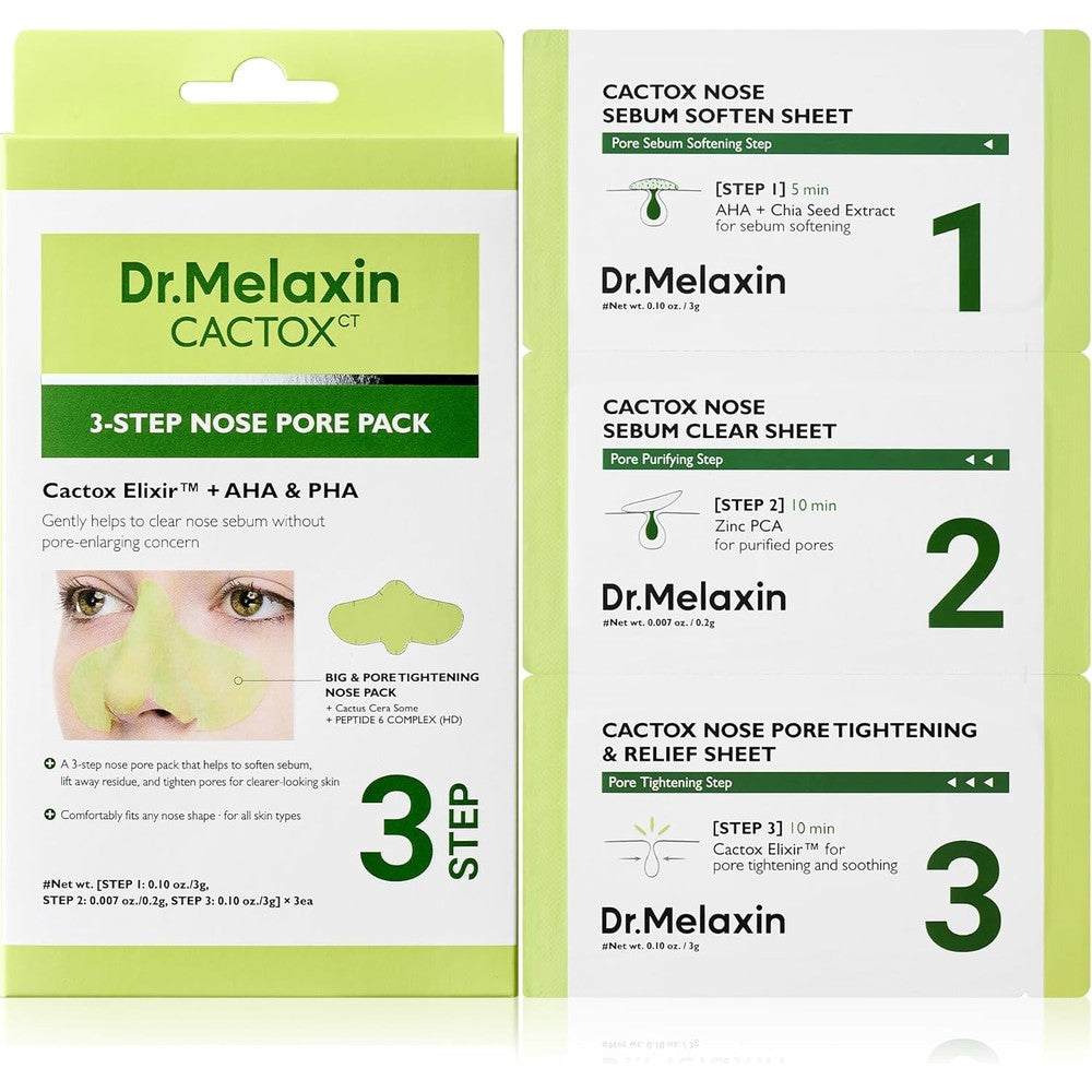 Dr.Melaxin Cactox 3-Step Nose Mask Pack With AHA And PHA For Sebum Softening Pore Tightening And Skin Repair 3 Count - Image 1