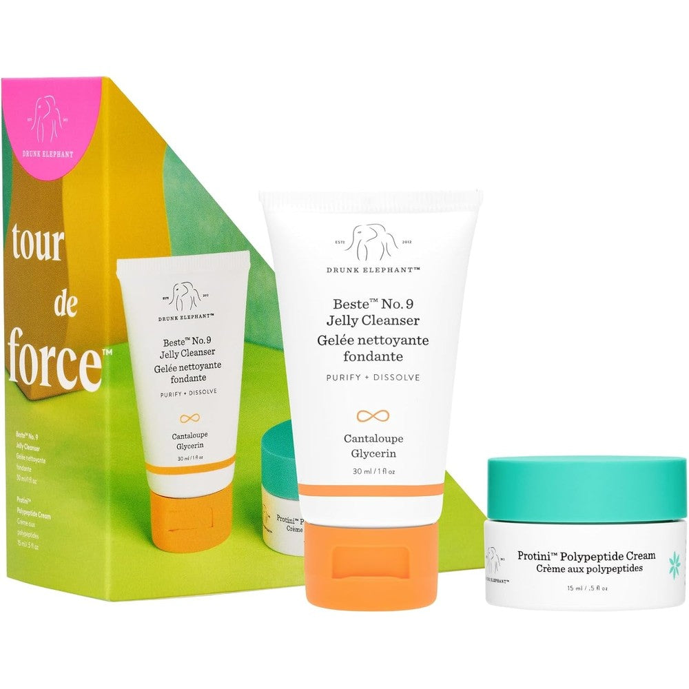 Drunk Elephant Tour De Force Travel Kit Featuring Beste Number 9 Jelly Cleanser 30 Milliliters And Protini Polypeptide Cream 15 Milliliters - Image 1