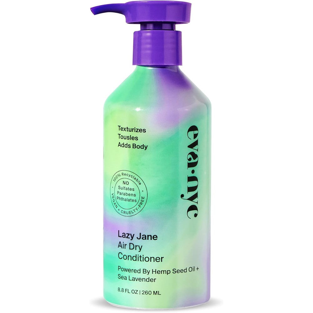 Eva NYC Lazy Jane Air Dry Hair Conditioner front view lavender bottle for anti frizz hair routine