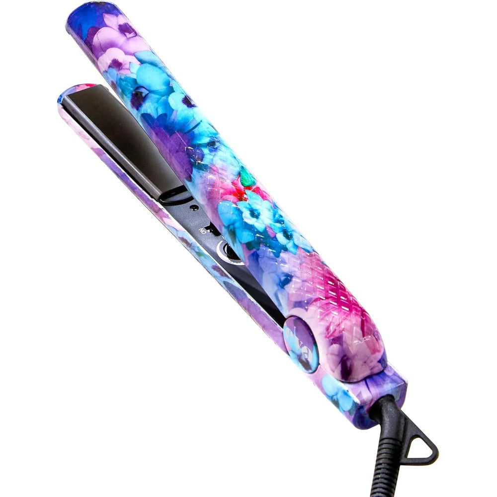 Eva NYC Healthy Heat Ceramic Styling Hair Iron front view showing the colorful Floral Frenzy print.