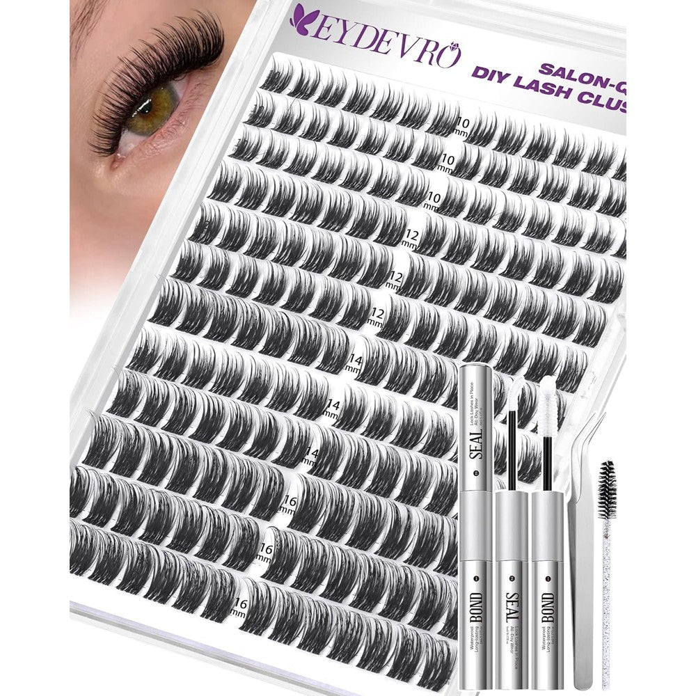 EYDEVRO Wispy Lash Clusters kit front view showing individual lash trays and tools.