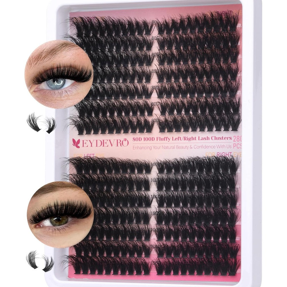 EYDEVRO Lash Clusters 80D and 100D volume eyelash extensions tray front view