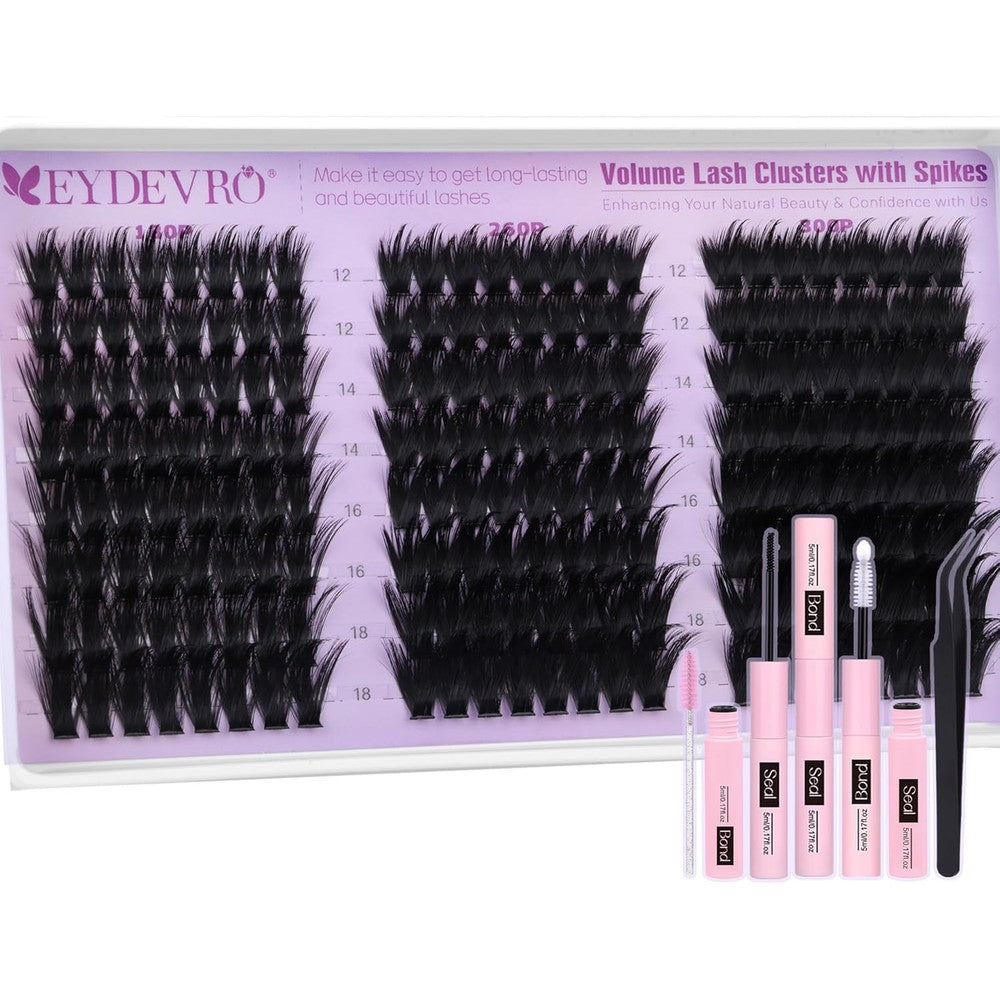 EYDEVRO Volume Lash Clusters Kit with Spikes front view of the complete DIY eyelash extension package.