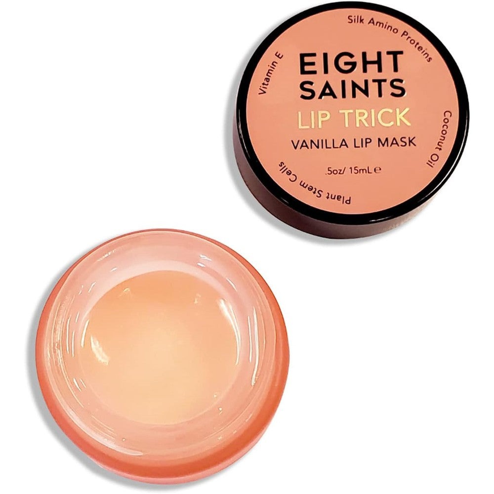 Eight Saints Lip Trick Vanilla Lip Mask front view cosmetic jar for intensive lip hydration.