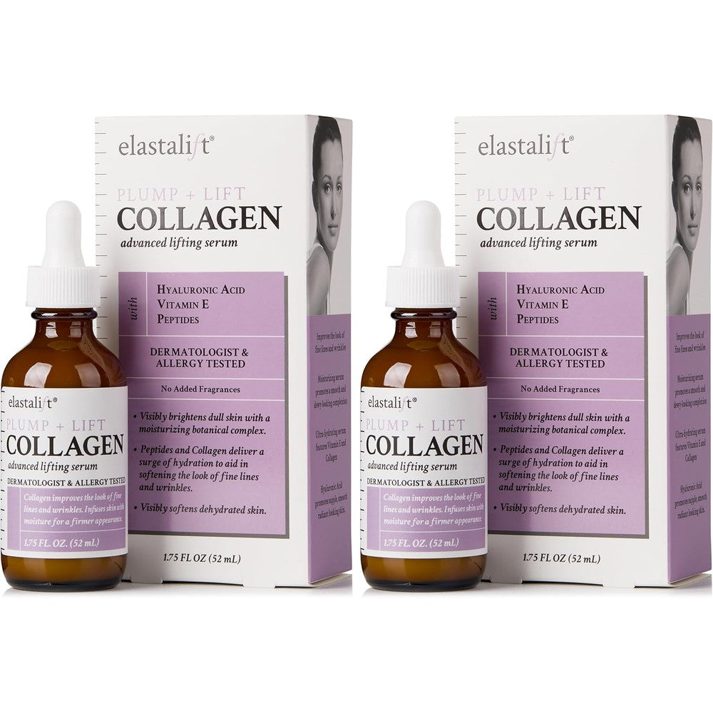 Elastalift Collagen Facial Serum front view showing two pack bottles for wrinkle reduction.