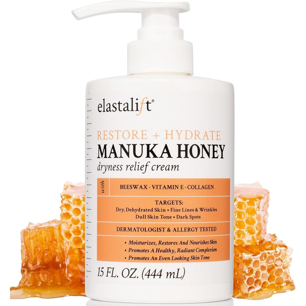 Elastalift Manuka Honey Moisturizer 15 Fluid Ounce front view bottle for dry skin relief