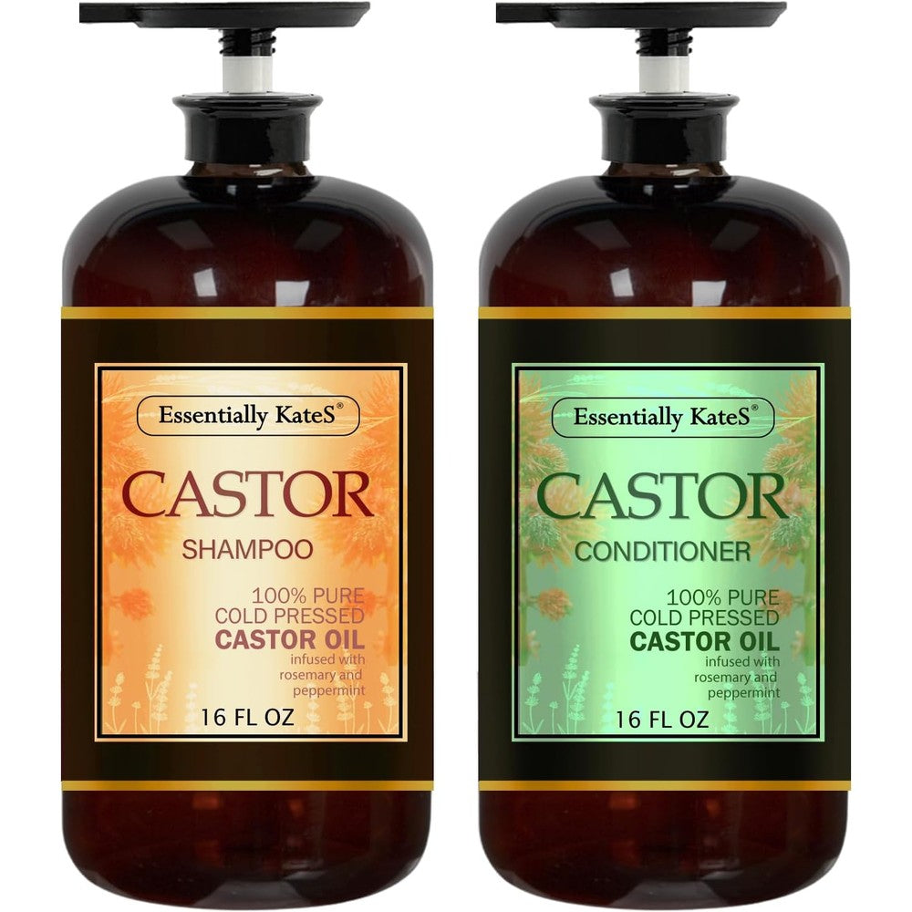 Essentially KateS Castor Oil Shampoo and Conditioner set front view for hair growth care