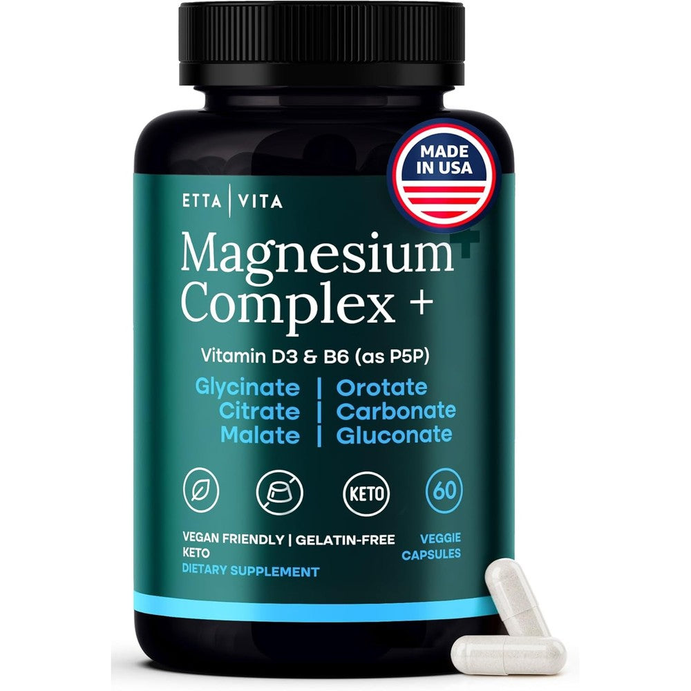 Etta Vita Magnesium Glycinate Complex 500mg front view bottle for premium muscle health support