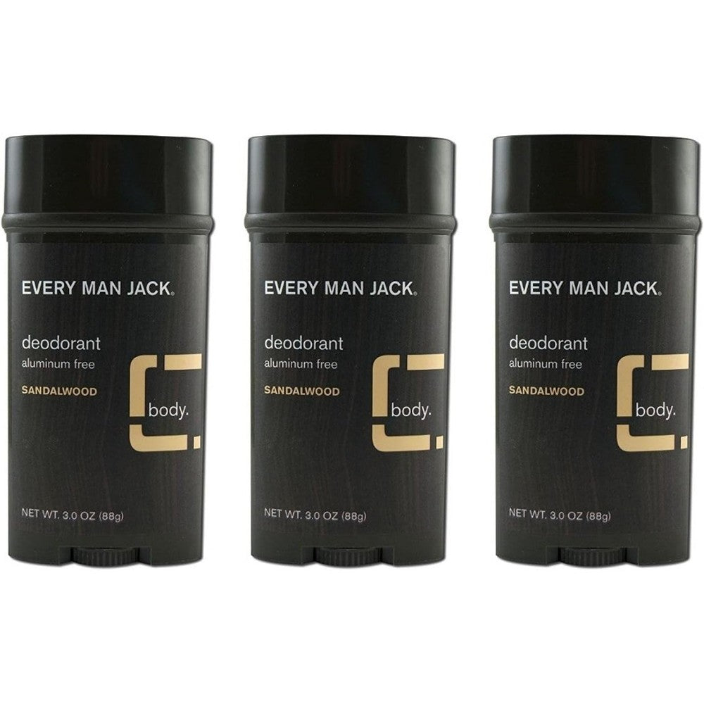 Every Man Jack Deodorant Stick Sandalwood three pack front view authentic USA import