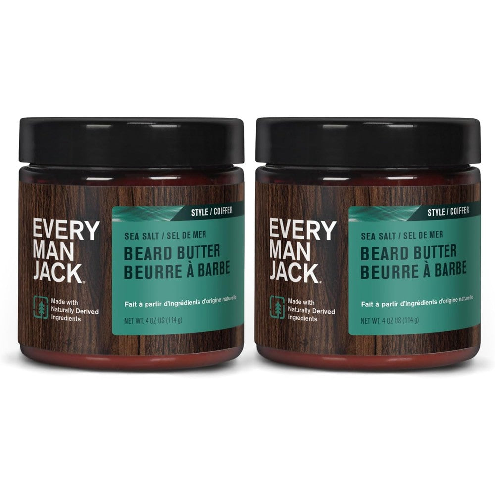 Every Man Jack Beard Butter Sea Salt front view of the two pack jars