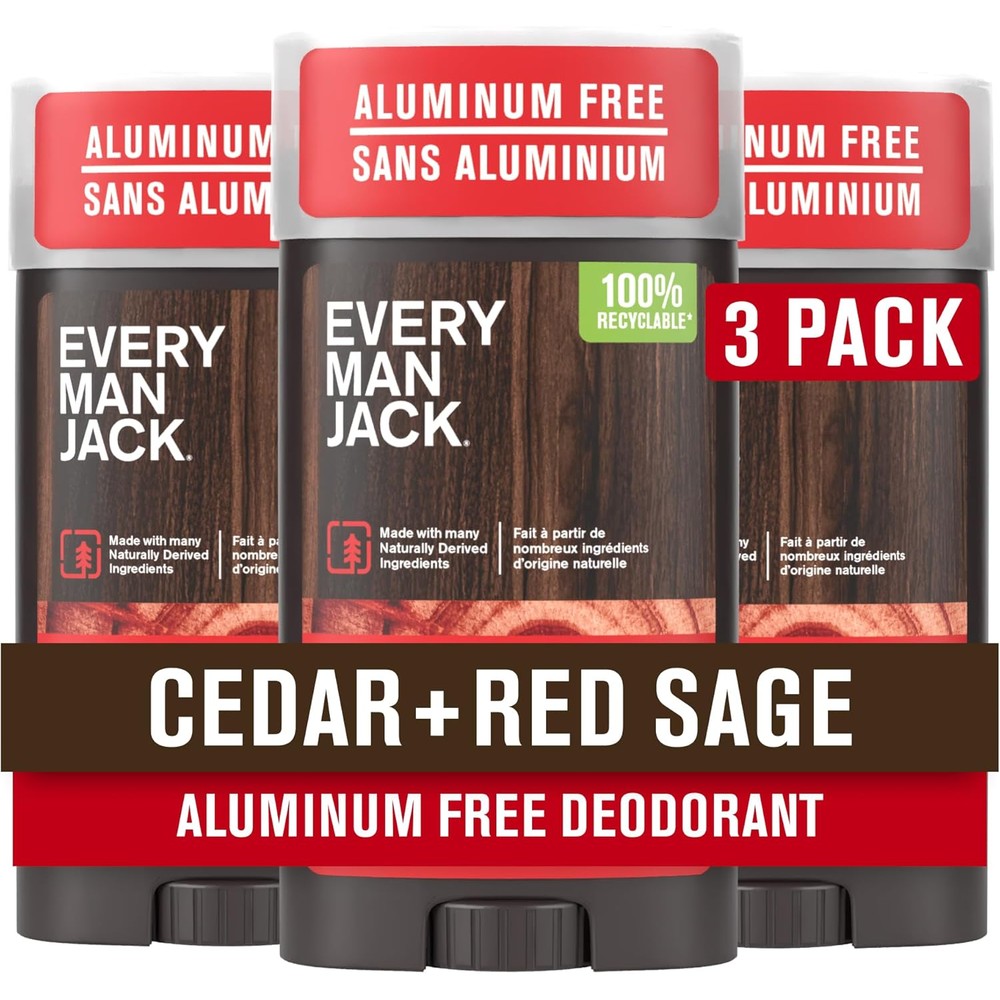 Every Man Jack Cedar and Red Sage Men's Deodorant three pack front view