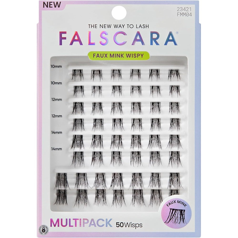 Falscara, False Eyelashes, Lash Clusters, 'Faux Mink Wispy', 10mm-16mm, Includes 50 Wisps, Contact Lens Friendly, Easy to Apply, Reusable Lash Clusters