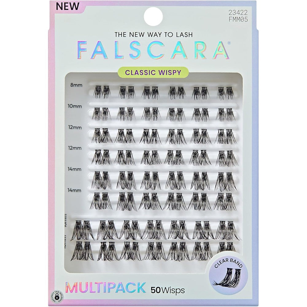 Falscara, False Eyelashes, Lash Clusters, 'Classic Wispy', 8mm-16mm, Includes 50 Wisps, Contact Lens Friendly, Easy to Apply, Reusable Lash Clusters