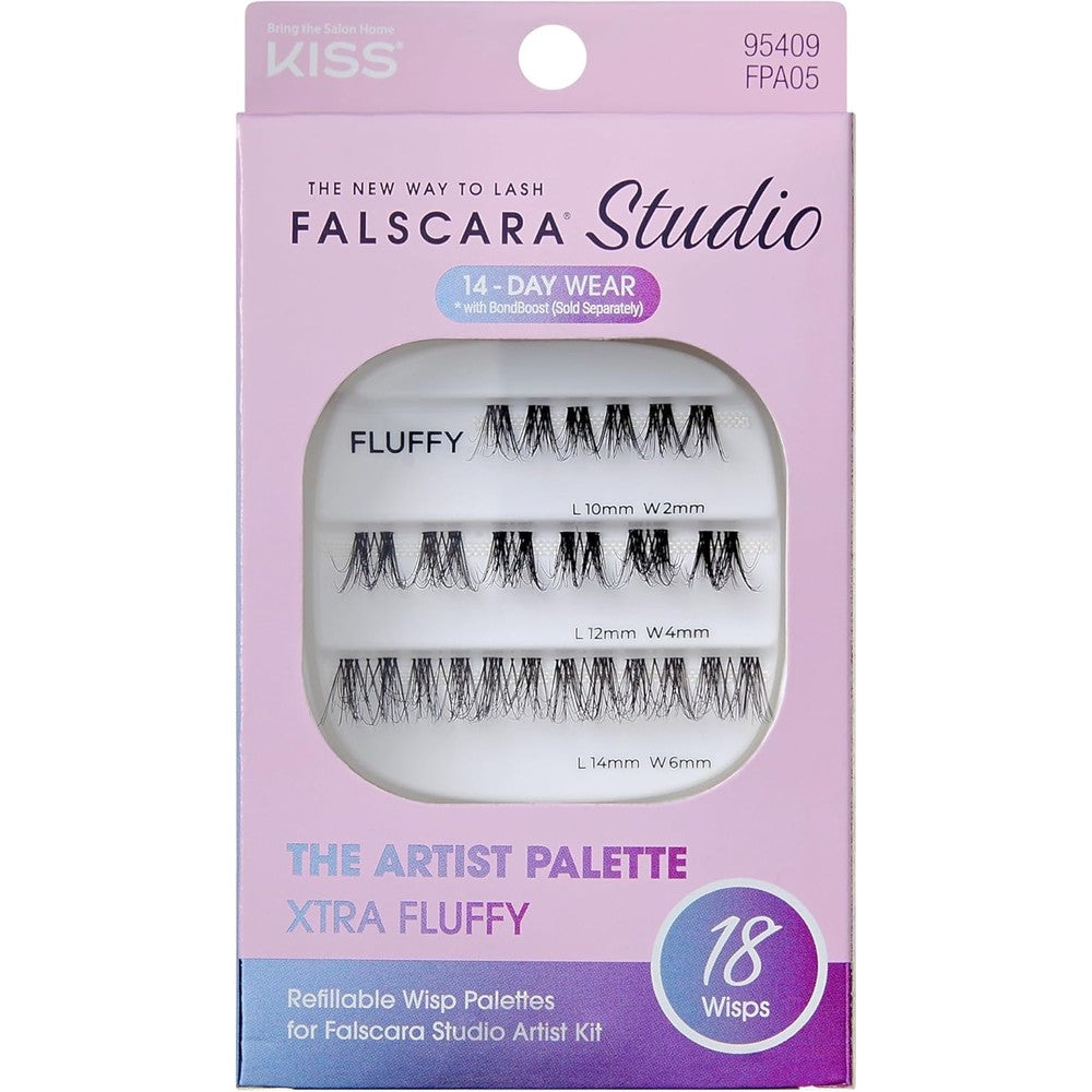 FALSCARA Studio Lash Extension Kit, Individual Lash Palette, 18 Stackable Lash Clusters, 'Xtra Fluffy' False Eyelashes, Medium Volume, Length 10mm-14mm, Band Size 2mm-6mm